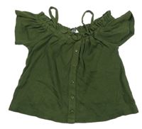 Tmavozelené žebrované crop tričko s odhalenými rameny Primark