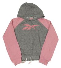 Růžovo-šedá crop mikina s logem a kapucí Reebok