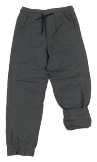 Antracitové plátěné podšité cuff kalhoty s úpletovým pasem Lupilu