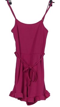 Dámský tmavorůžový žebrovaný letní overal s provázkem v pase Pink Vanilla 