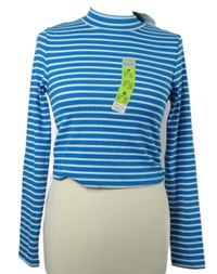 Nové - Dámské modro-bílé pruhované žebrované crop triko Primark 