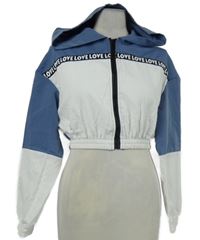 Dámská bílo-modrá šusťáková crop bunda s kapucí Shein 