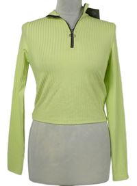 Nové - Dámské světlezelené žebrované crop triko s límečkem Primark 