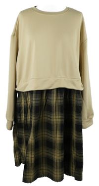 Dámské béžovo-černé kostkované šaty Shein 