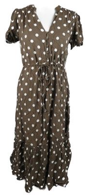 Dámské hnědé puntíkované košilové midi šaty Friends like these 