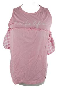 Dámské růžové tričko s nápisem a volnými rameny PS Fashion 