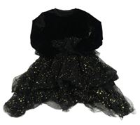 Černé sametovo/tylové šaty s hvězdami Shein