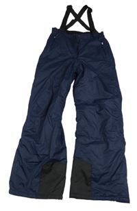 Tmavomodré šusťákové funkční oteplovačky s kšandami Crane