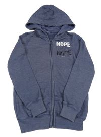 Tmavomodrá propínací mikina s nápisem a kapucí Y.F.K.