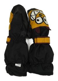 Černo-žluté šusťákové zimní rukavice se zvířátkem 