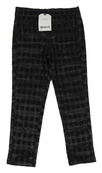 Nové - černo-stříbrné kostkované elastické kalhoty Next