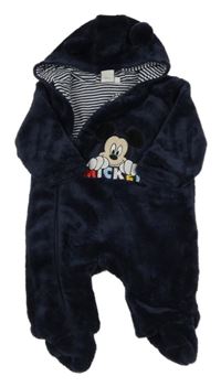 Tmavomodrá chlupatá podšitá kombinéza s Mickey a kapucí Disney