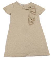 Zlato-béžové třpytivé svetrové šaty s řasením H&M