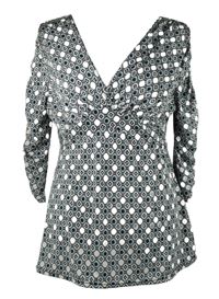 Dámská černo-smetanovo-světlemodrá vzorovaná tunika s hlubokým výstřihem 