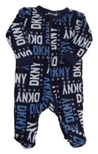 Tmavomodrý chlupatý overal s nápisy DKNY