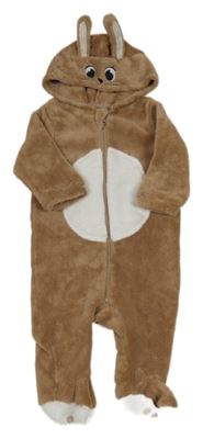 Hnědo-bílá chlupatá kombinéza s kapucí - zajíc