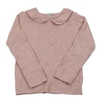 Světlerůžový žebrovaný svetr s volánkem Tu