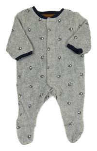 Šedý sametový overal s tučňáky 