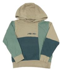 Béžovo-zelená mikina s nápisem a kapucí George