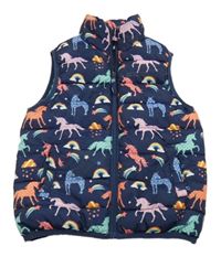 Tmavomodrá šusťáková prošívaná zateplená vesta s jednorožci Mountain Warehouse