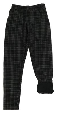 Černo-šedo-bílé kostkované zateplené legíny 