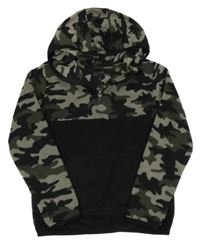 Černo-šedá army fleecová mikina s kapucí