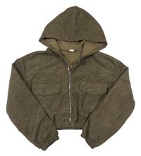 Khaki manšestrová crop bunda s kapucí Shein