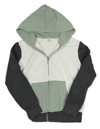 Bílo-zeleno-šedá propínací mikina s kapucí H&M