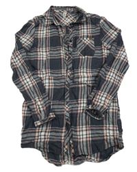 Tmavošedo-růžové kostkované košilové flanelové šaty Yigga 