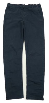 Tmavomodré plátěné chino kalhoty H&M