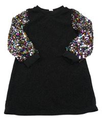 Černé třpytivé šaty s flitrovými rukávy Shein