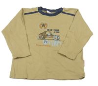 Béžovo-tmavomodré triko s autem Pocolino