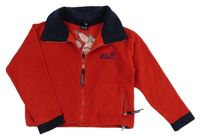 Červeno-tmavomodrá fleecová propínací mikina s výšivkou n. Jack Wofskin