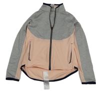 Šedo-broskvová sportovní propínací funkční mikina Decathlon