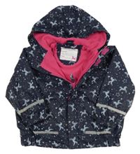 Tmavomodrá nepromokavá jarní bunda s jednorožci a kapucí Kiki&Koko