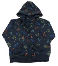 Tmavomodrá propínací mikina s dinosaury a kapucí Kiki&Koko