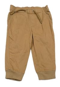 Béžové plátěné cuff kalhoty 