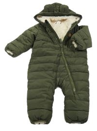 Olivová šusťáková prošívaná zimní kombinéza s kapucí H&M