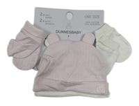 Nové  - 4set - Růžová čepice + bílá čepice + bílé rukavice + růžové rukavice Dunnes