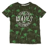 Khaki tričko s palmami a nápisem H&M