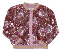 Růžová flitrová podšitá bunda H&M