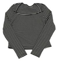 Černo-bílé pruhované žebrované crop triko Shein