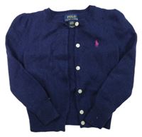 Tmavomodrý propínací vlněný svetr Ralph Lauren
