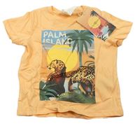 Světleoranžové tričko se šelmami a palmami H&M