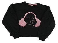 Černá crop mikina s 3D třpytivým obrázkem - Thearts Tiana George