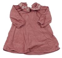 Starorůžové manšestrové šaty s límečkem s květy a větvičkami zn. M&S