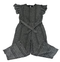 Černo-stříbrný pruhovaný kalhotový culottes slavnostní overal PRIMARK