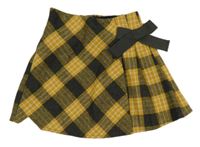Okrovo-tmavošedo-bílá károvano/kostkovaná vlněná sukně s mašlí Matalan