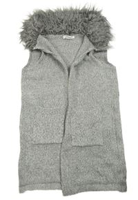 Šedý melírovaný svetrový cardigan s kožešinovým límečkem PRIMARK