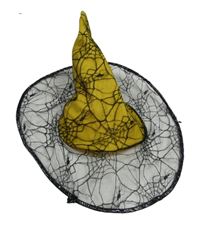 Kostým - Černo-žlutý čarodějnický klobouk s pavučinkami